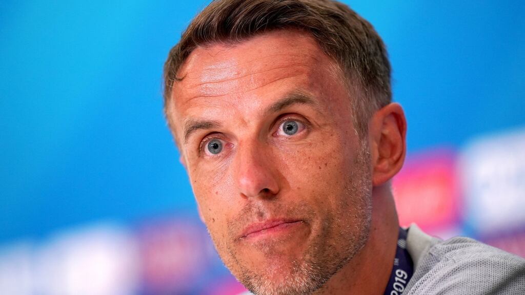 England women’s head coach Phil Neville will leave his role in July 2021. Photograph: PA