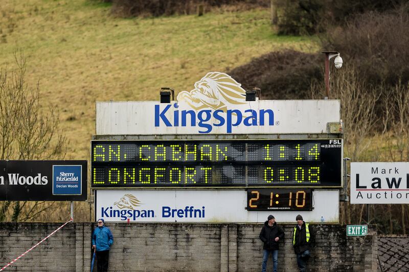 A view of the scoreboard during a Cavan home match against Longford. Photograph: Ben Brady/Inpho