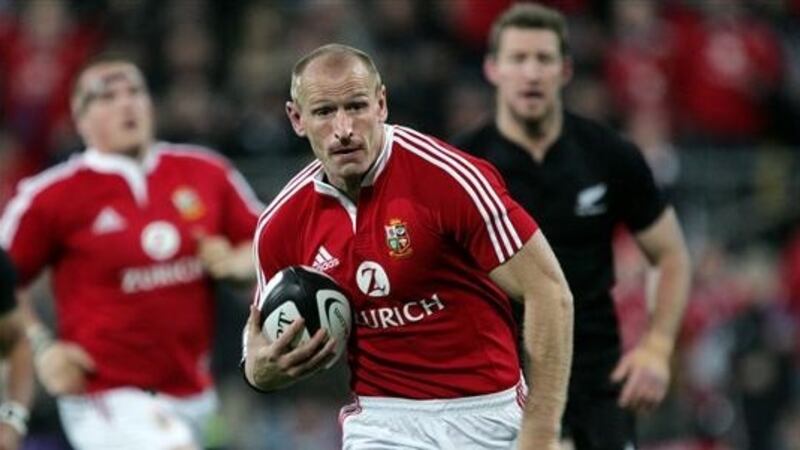 Gareth Thomas playing for the British and Irish Lions against New Zealand.