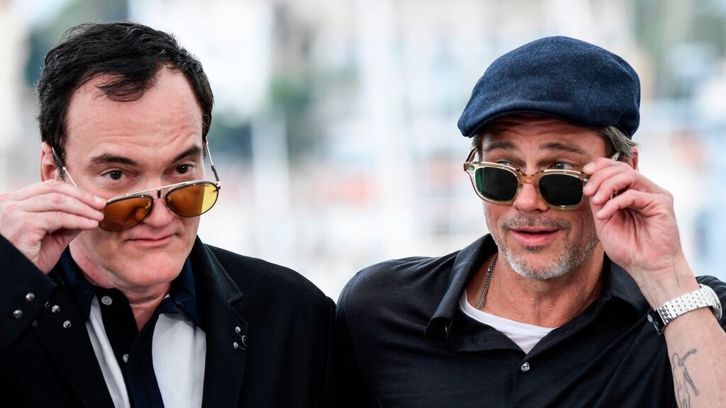 Director Quentin Tarantino and actor Brad Pitt pose during a photocall for the film Once Upon a Time in . . . Hollywood, at the Cannes Film Festival on Wednesday. Photograph: Christophe Simon/AFP/Getty Images