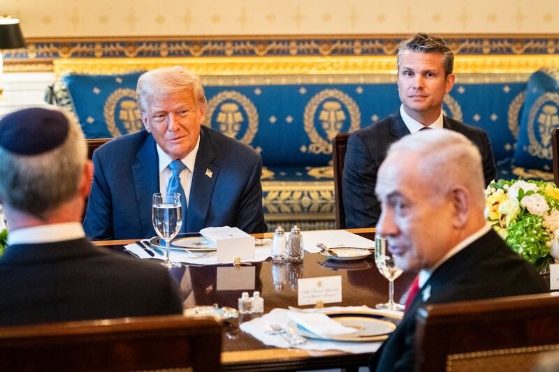 Israeli prime minister Binyamin Netanyahu with US president Donald Trump at the White House. Photograph: Haiyun Jiang/The New York Times