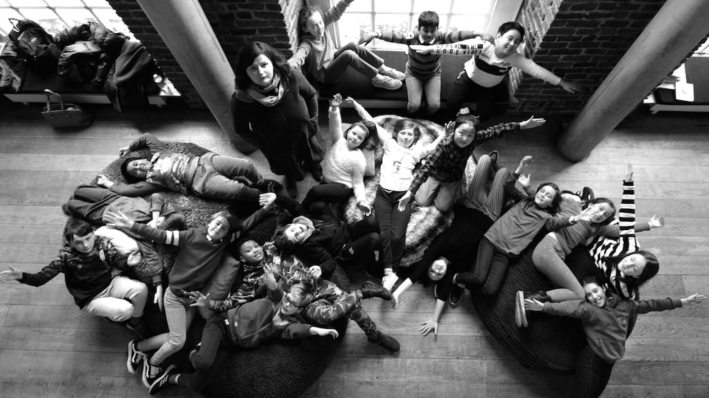 At the Ark: Kate Heffernan with members of the centre’s children’s council. Photograph: Dara Mac Dónaill