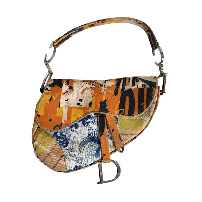 Christian Dior vintage canvas patchwork saddle bag
