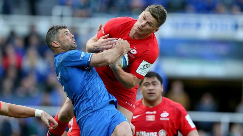 Leinster’s Rob Kearney and Saracens Owen Farrell. Photo: Richard Sellers/PA Wire.