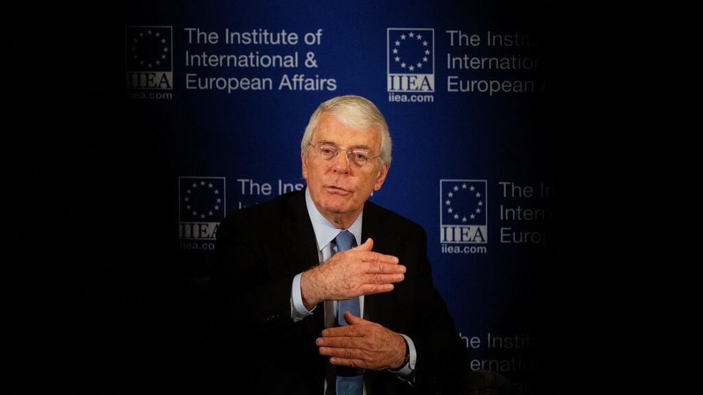 Former UK prime minister Sir John Major is pictured speaking at event in Duiblin’s Westin Hotel to mark the 25th Anniversary of the Downing Street Declaration. Photograph: Tom Honan/The Irish Times.