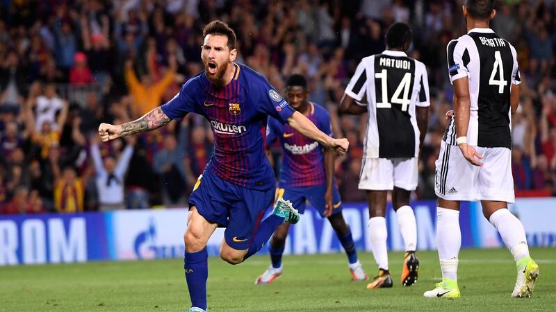Lionel Messi celebrates scoring against Juventus. Photograph: Alex Caparros/Getty Images
