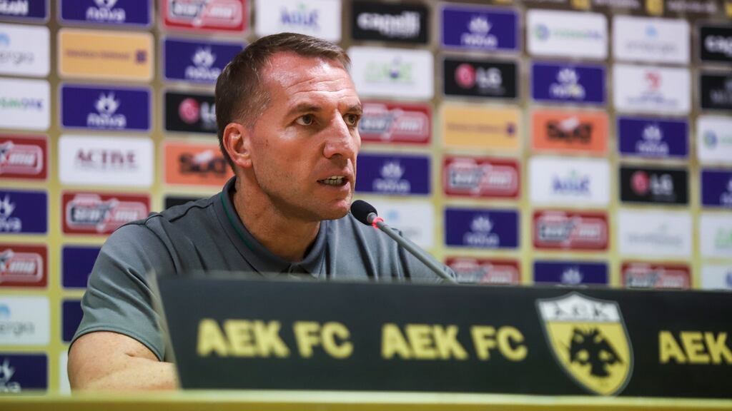 Brendan Rodgers: “We want to show our true face in terms of the quality we can play with but also the mentality and we look forward to showing that.” Photograph: Georgia Panagopoulou/EPA