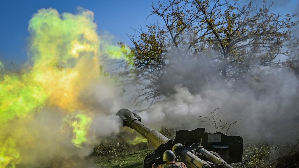 An Armenian soldier fires artillery on the front line, during fighting between Armenian and Azerbaijani forces over the breakaway region of Nagorno-Karabakh on October 25th, 2020. Photograph: Aris Messinis/AFP via Getty Images