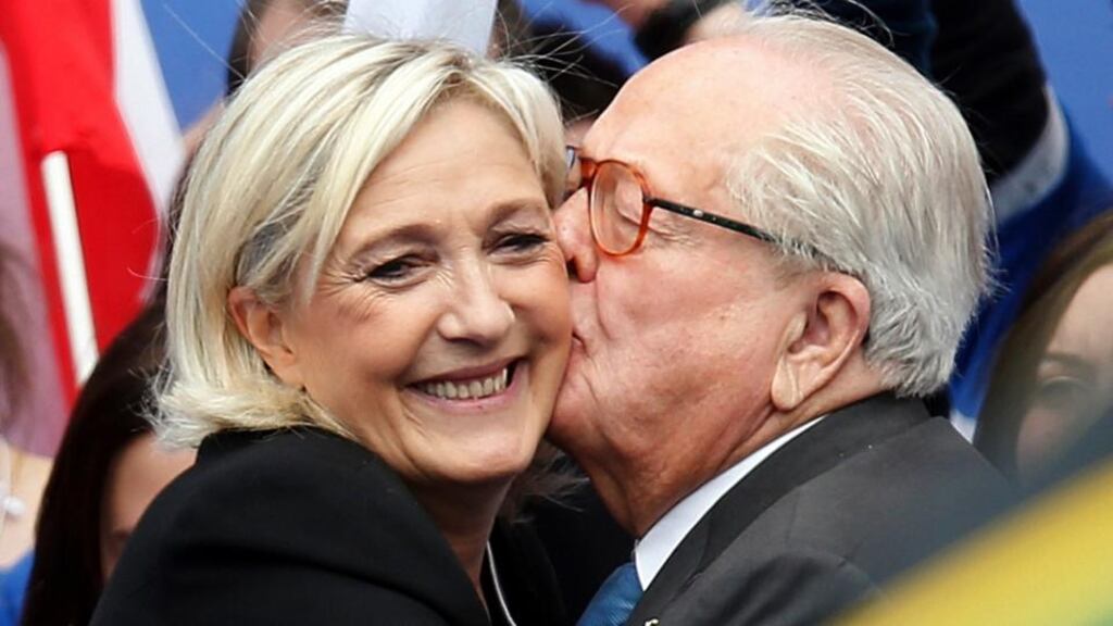 Jean-Marie Le Pen said he would fight any disciplinary action by the party’s leadership and would seek the party’s candidacy for the presidency of the southeastern Provence, Alps and Cote d’Azur region, a move his daughter opposes. Photograph: Charles Platiau/Reuters