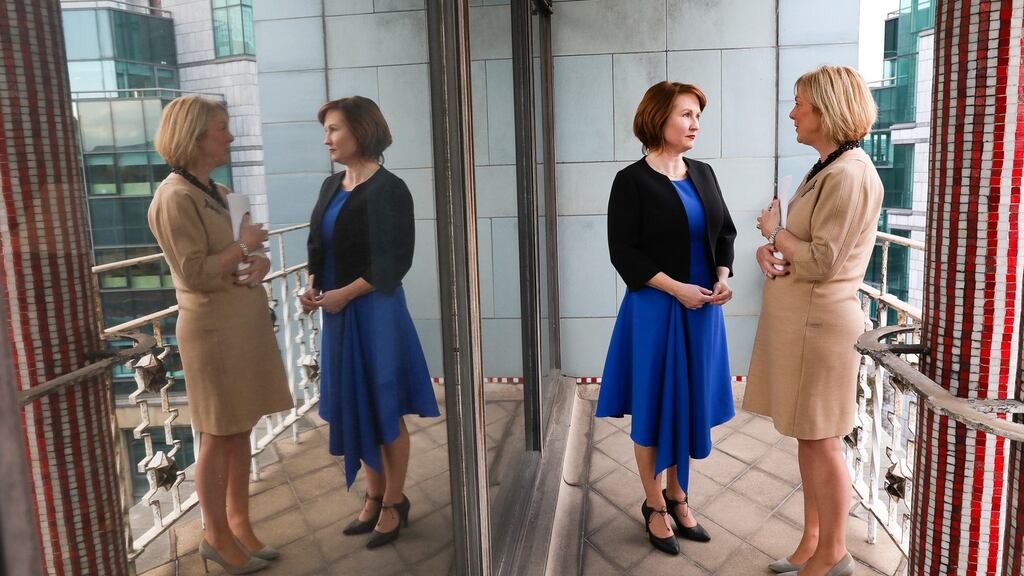 Minister for  Social Protection Regina Doherty with BeLongTo director  Moninne Griffith (left). Photograph:  Orla Murray/SON Photographic