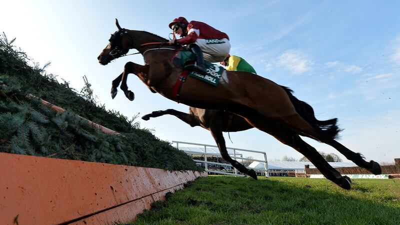Tiger Roll ridden by Davy Russell in action during the Grand National. Photograph: Peter Powell/Reuters