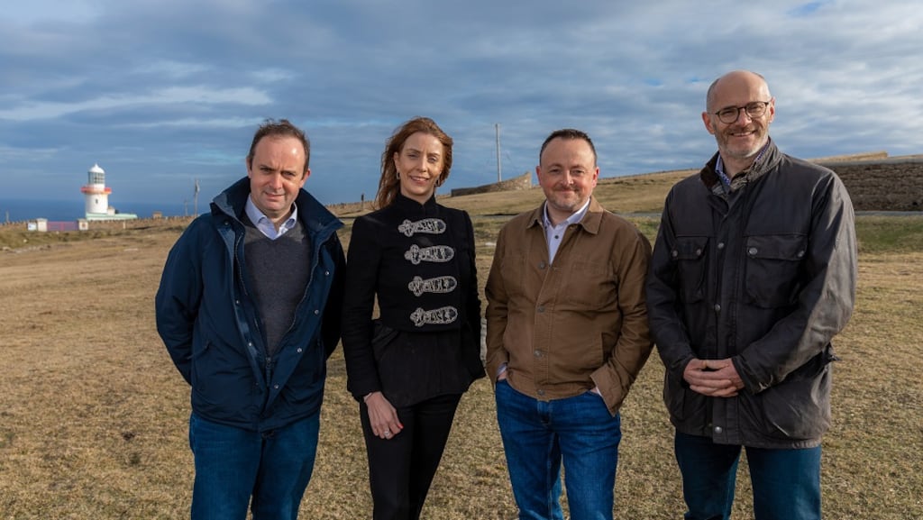 Pictured left to right: Seamus Bonner, Arranmore Community Council, Elaine Carey, Chief Commercial Officer, Three, Adrian Begley, Arranmore Community Council and Eoin MacManus, Chief Business Officer, Three.
