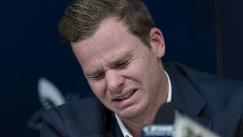 An emotional Steve Smith, following investigations into ball tampering in South Africa. Photograph: Brook Mitchell/Getty Images