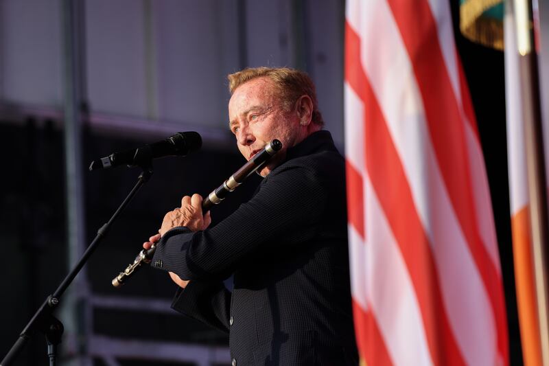 Musician and dancer Michael Flatley on stage at the July 4th event on Thursday evening. Photograph: Dan Dennison