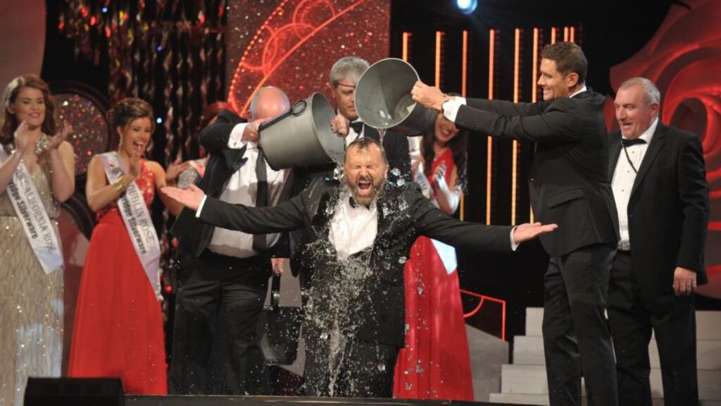 Dáithí Ó Sé gets iced on stage at the Rose of Tralee Festival in the Dome, Tralee. Photograph: Domnick Walsh / Eye Focus
