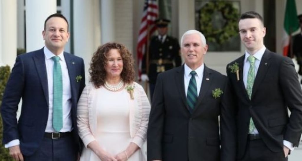 Taoiseach Leo Varadkar and his partner Matt Barrett with US vice-president Mike Pence and his sister Anne Pence Poynter at the vice-president’s official residence in Washington DC in March. Photograph: Brian Lawless/PA Wire