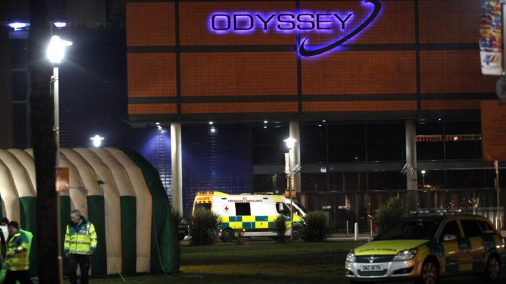 A medical tent and ambulances outside the Odyssey Arena in Belfast. Photograph: Paul Faith/PA Wire