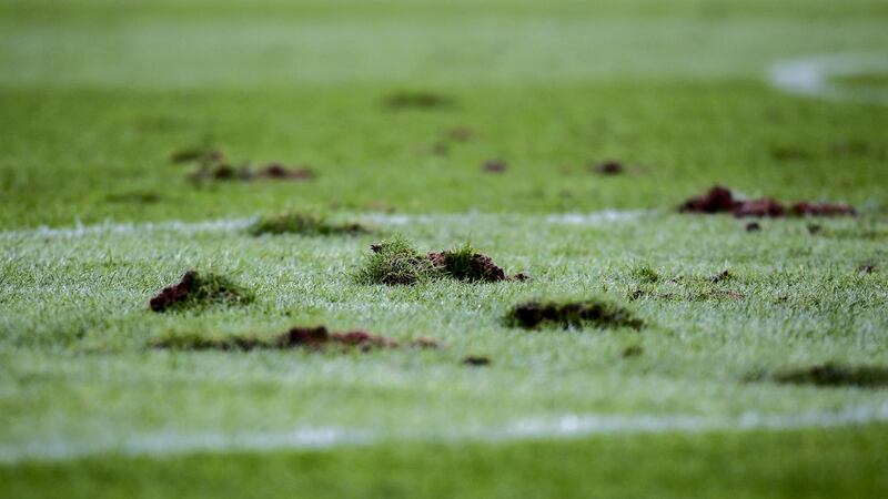 The Páirc Uí Chaoimh pitch cut up badly during Cork’s defeat to Kildare. Photograph: Ken Sutton/Inpho