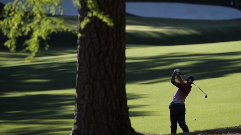 Sergio Garcia hits his second shot to the 13th. Photo: Mike Segar/Reuters