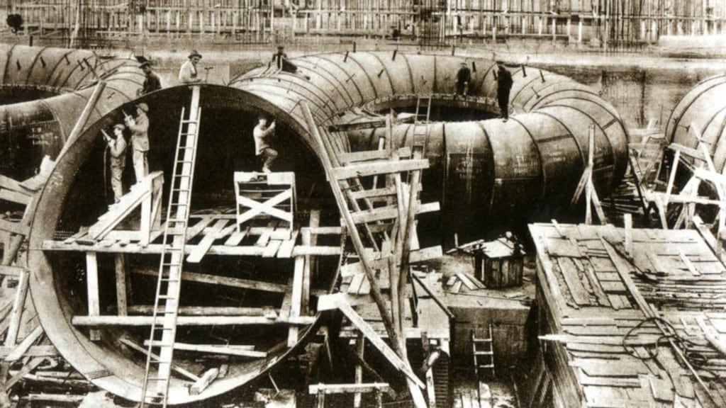 Casing for turbines under construction at Ardnacrusha hydroelectric scheme, Co Clare, in the 1920s