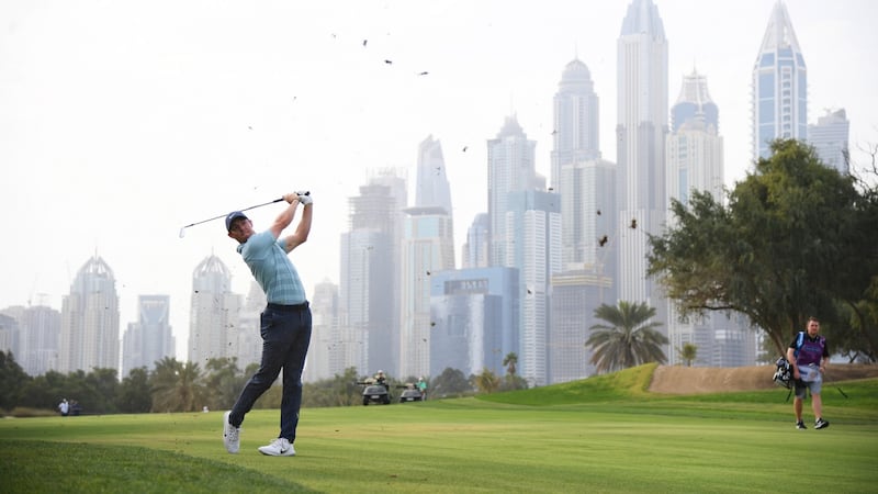 Rory McIlroy in action during the final day in Dubai. Photograph: Ross Kinnaird/Getty