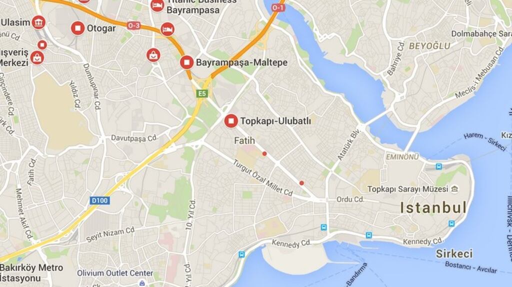 A Google maps image showing the location of the Bayrampasa metro station in Istanbul.