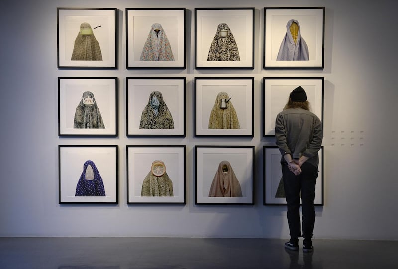 Photographs by Iranian artist Shadi Ghadirian in Denver. Photograph: Kathryn Scott/The Denver Post via Getty Images