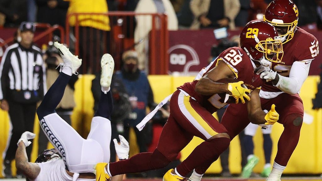 Kendall Fuller’s late interception saw Washington pip Seattle at the death. Photograph: Patrick Smith/Getty