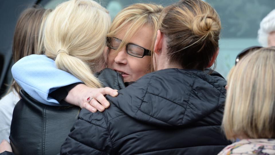 Elga Hick, (centre) is comforted at the funeral of her daughter Ana Hick, at the Church of the Assumption, Dalkey, Co Dublin. Photograph: Dara Mac Dónaill