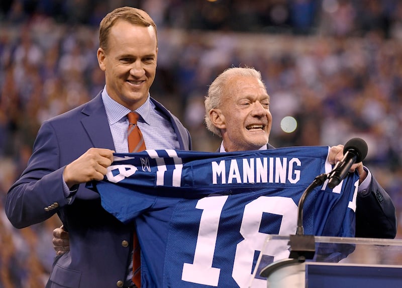 Quarterback Peyton Manning and team owner Jim Irsay were influential figures during the Indianapolis Colts' most successful era that culminated in a Super Bowl triumph in 2006. Photograph: Bobby Ellis/Getty Images