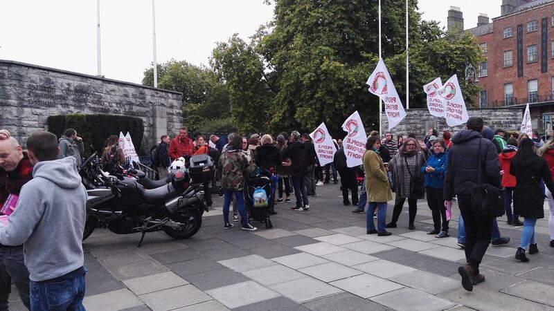 Protesters gather at the Garden of Remembrance on Parnell Square, Dublin, for a rally on Saturday, September 16th, in support of Ava Barry, the daughter of medincal cannabis campaigner Vera Twomey. Photograph: Peter Smyth/The Irish Times