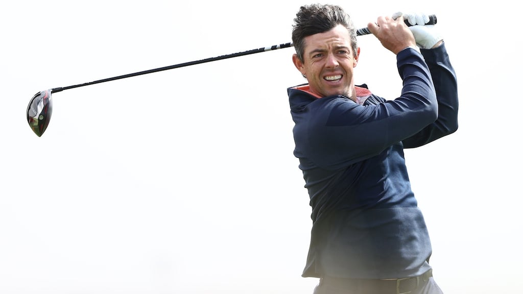 Rory McIlroy  tees off on the third hole without his cap  during day two of the Abu Dhabi HSBC Championship at Yas Links Golf Course. Photograph: Francois Nel/Getty Images
