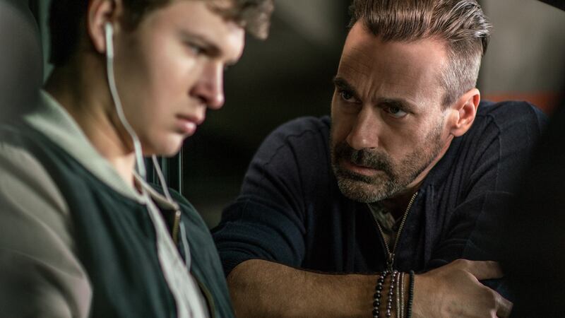 Ansel Elgort and Jon Hamm in Baby Driver