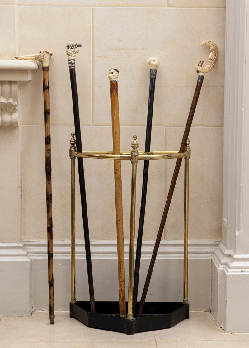 The Library Collection auction also includes several curiosities, such as an exquisite selection of walking canes with carved ornamental handles