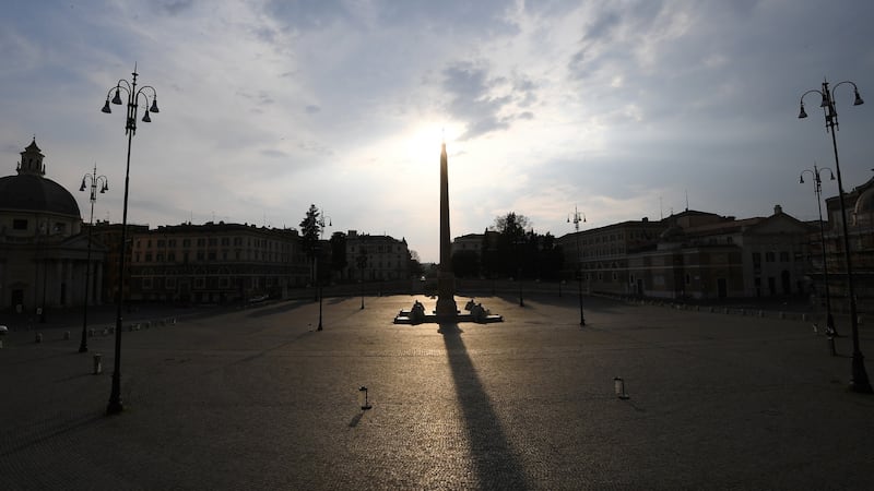 A deserted Piazza del Popolo in Rome on Sunday. Photograph: Alberto Lingria/Reuters