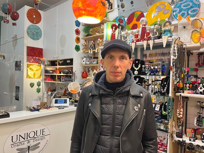 Slawek Dubaj, a worker in Unique crafts shop in George's Street Arcade. Photograph: Jack Power