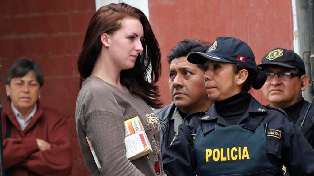 Michaella McCollum is escorted from a truck to court at Sarita Colonia prison in Callao, earlier this month. Photograph: Mariana Bazo/Reuters