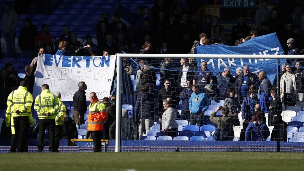 Everton fans voice their opposition to manager Roberto Martinez Photograph: Reuters/Phil Noble