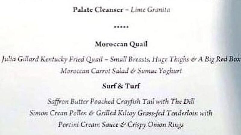 A menu card from a fundraising meal in Melbourne which contained crude references to prime minister Julia Gillard.