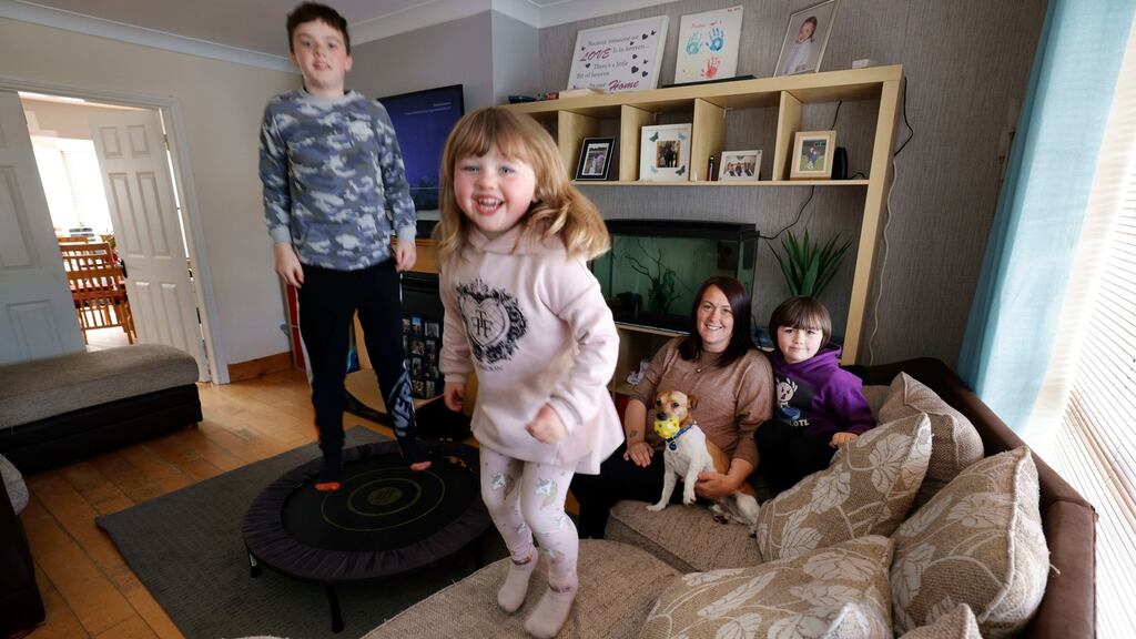Amanda with her three children, Nathan (11) who has dyspraxia and ADHD, Max (8), who is autistic, and Lily (4), with pet dog Jack. Photograph: Alan Betson