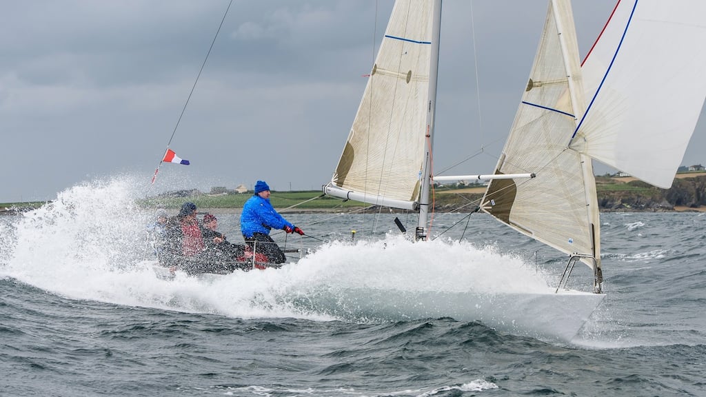 Winning quarter-tonner ‘Diamond’, skippered by James Matthews, surfs to victory in the last race of the Kinsale Yacht Club Spring Series. Photograph: Bob Bateman