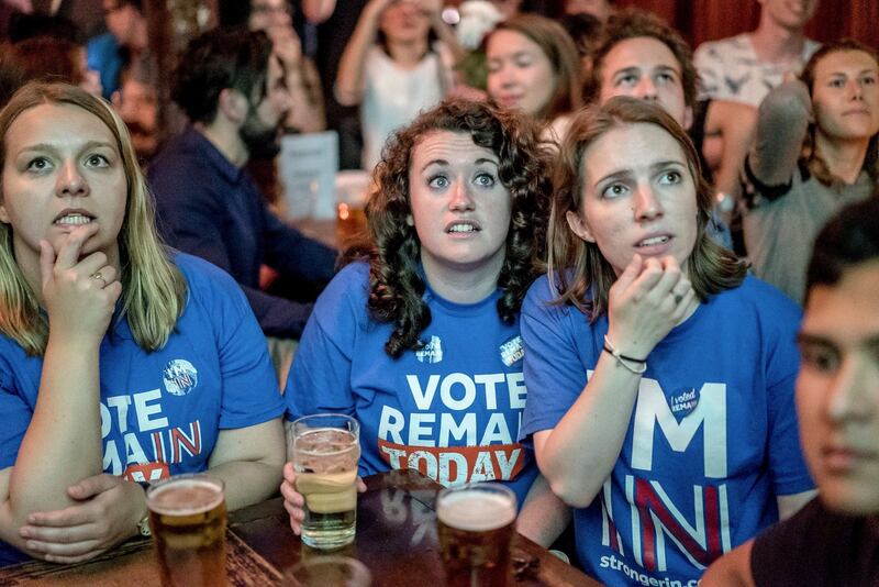 A referendum results party at the Lexington pub in London, June 23, 2016. A record number of registered voters were expected to decide whether Britain will leave the European Union. Photograph: Andrew Testa/The New York Times