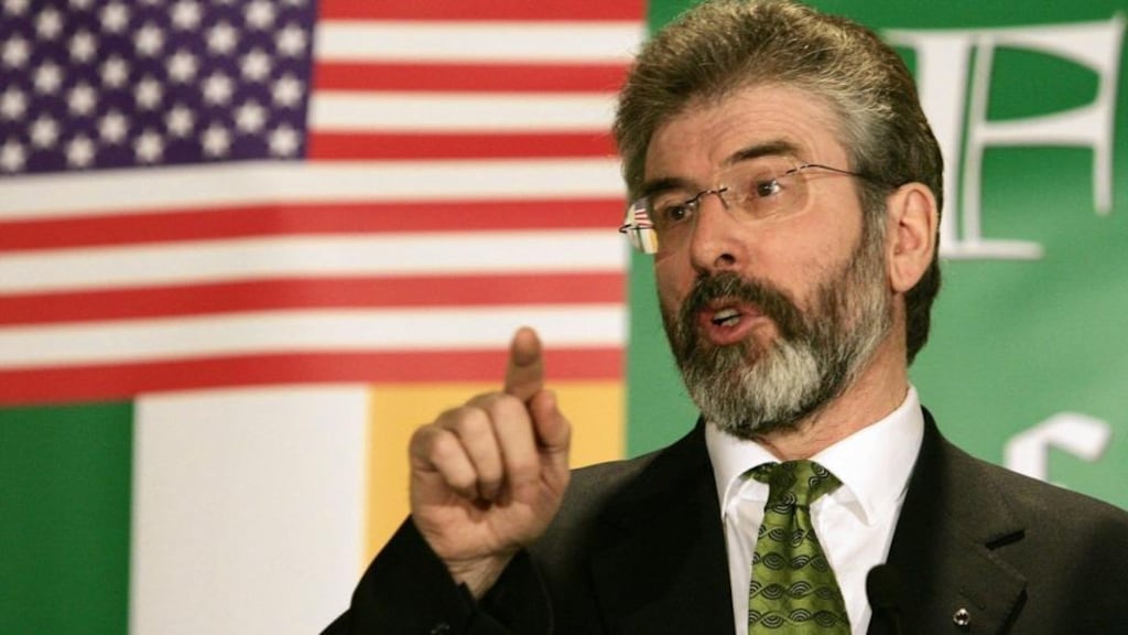 Gerry Adams speaks to Friends of Sinn Féin supporters during a breakfast on St Patrick’s Day, 2005. Photo:   Alex Wong/Getty Images