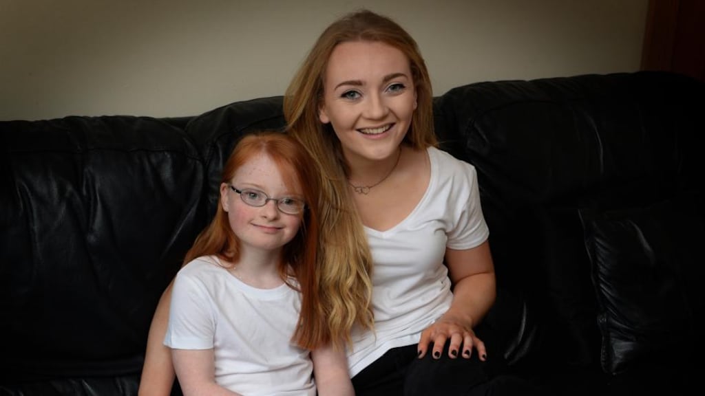 Rebecca Bradley (18) with her sister Makayla at home in Dublin. Photograph: David Sleator