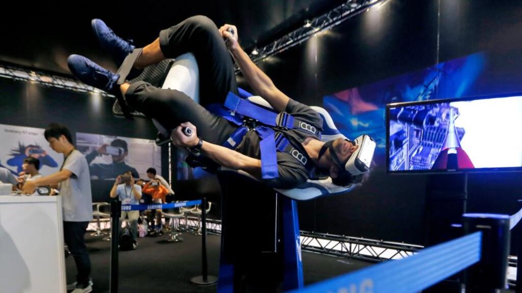 Testing Samsung VR gear: this year at E3 is expected to be one where virtual reality really gets going. Photograph: EPA/Ritchie B Tongo
