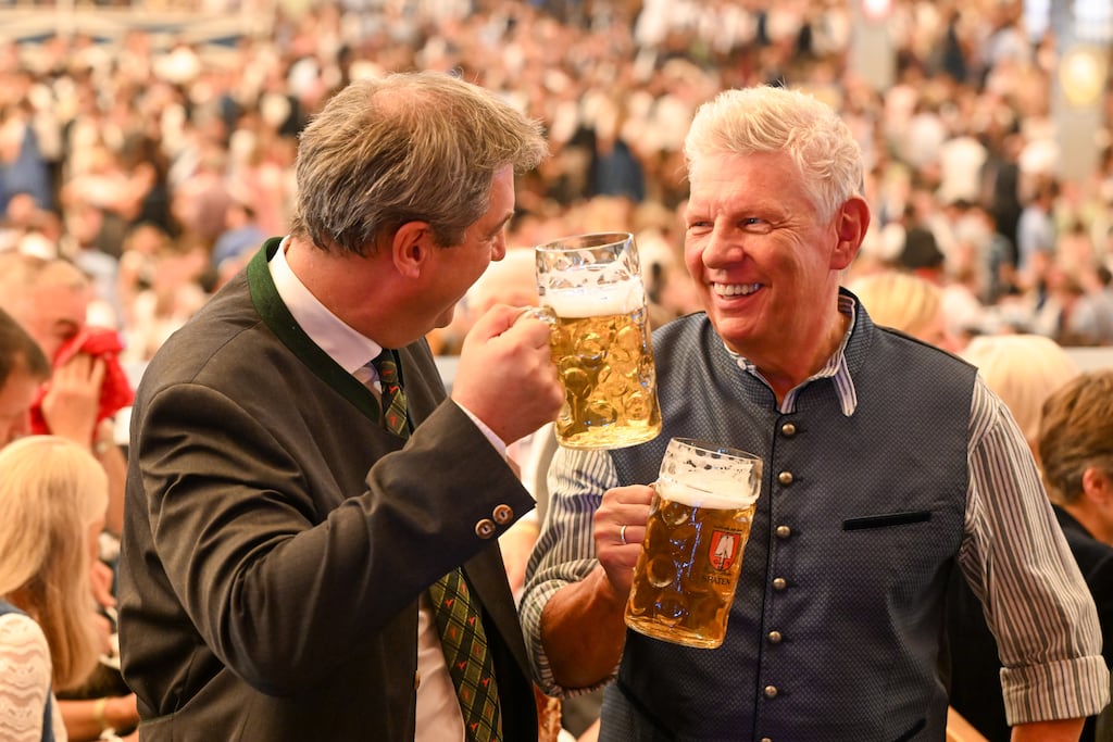Lord mayor of Munich Dieter Reiter and fan of Irish culture (right), pictured with Bavaria's state premier Markus Soeder. Photograph: Hannes Magerstaedt/Getty Images