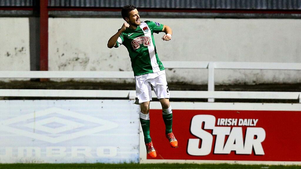 Steven Beattie celebrates scoring the opener in Cork City’s win over St Patrick’s Athletic. Photograph: Inpho