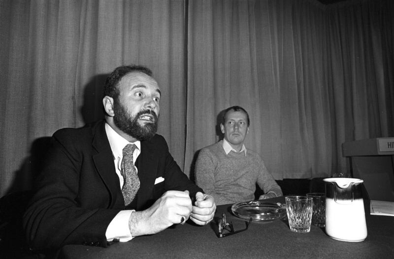David Norris (left), chairman of the National Gay Federation, speaking at a press conference in 1980 after he had lost his High Court action challenging the constitutionality of the Republic's laws on homosexuality. Photograph: Pat Langan