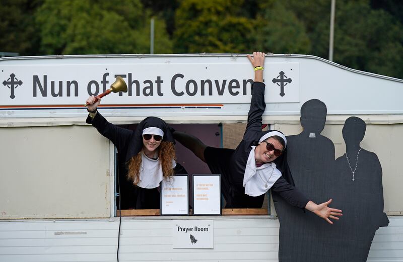 Kiera Julia Ryan and Megan O'Malley during the Electric Picnic preview day at Stradbally, Co Laois on Tuesday. Photograph: Niall Carson/PA Wire