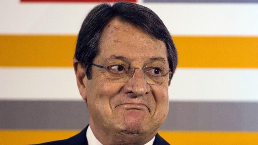 Nicos Anastasiades, Cyprus’s president, reacts during the Ninth Cyprus Summit in Nicosia . Photographer: Andrew Caballero-Reynolds/Bloomberg